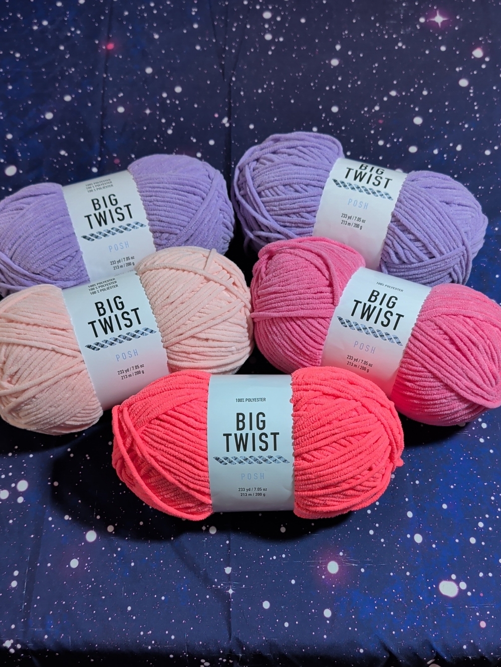 5 Brand New Skeins Big Twist POSH Yarn PINK 🩷 PURPLE 💜 Smoke Free FROM JOANNS